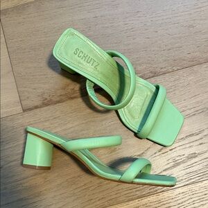 SCHUTZ Mint Green Block Heel Sandals 7
